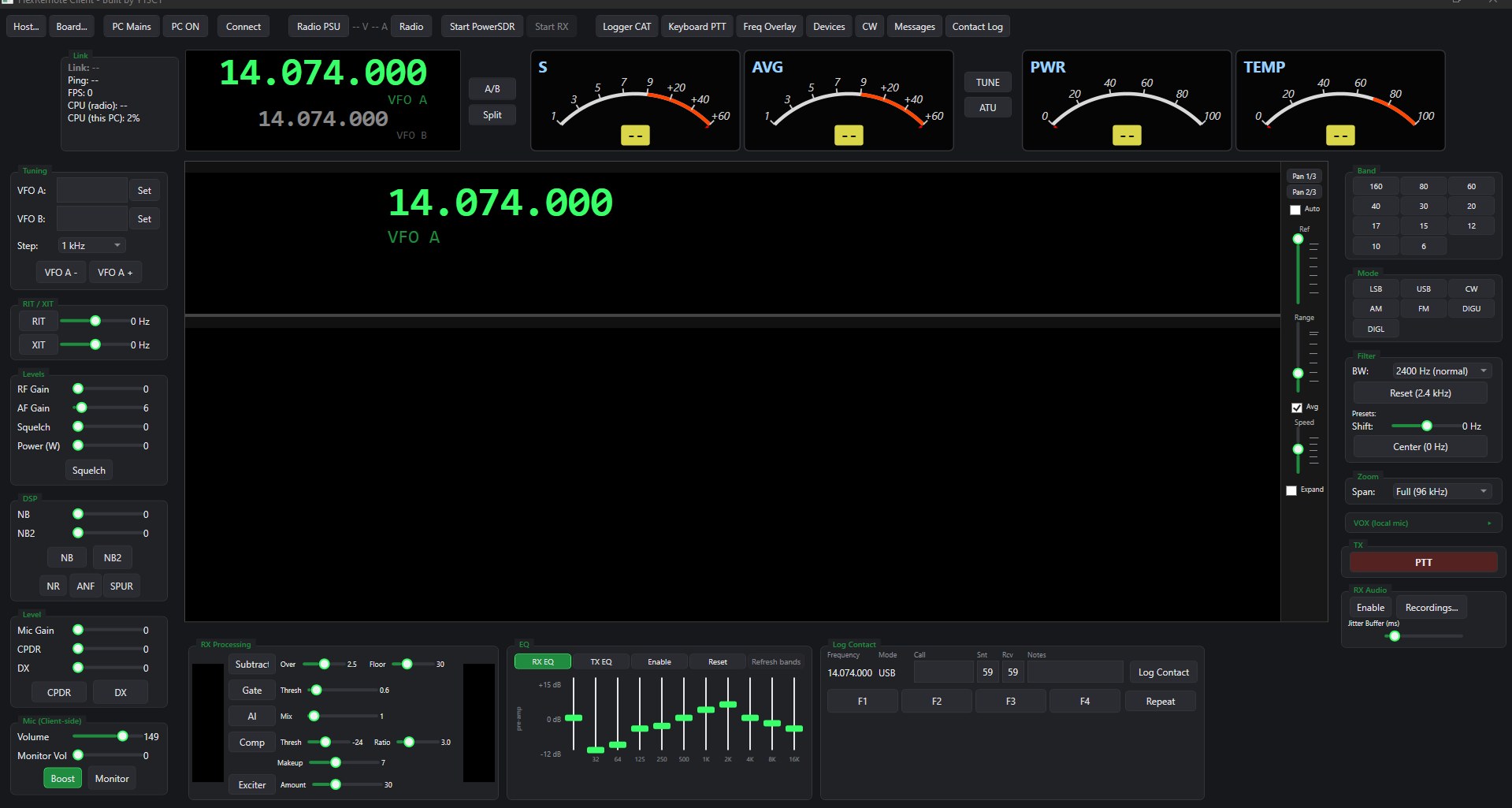 The first FlexRemote client design, without the MAIN/SUB focus switch and Sub RX panel