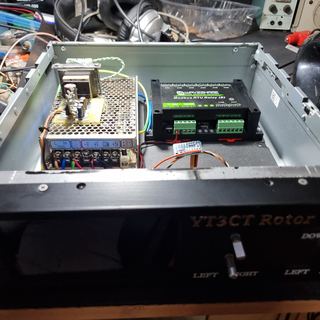 Inside the rotor controller: a mains power supply and a Waveshare Modbus RTU relay board
