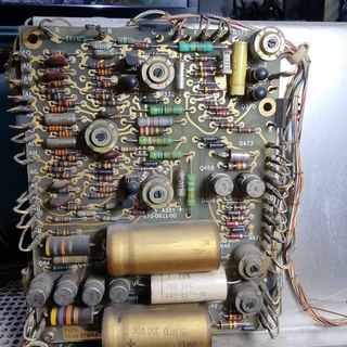 The storage board with the Sprague 25 uF 350 V capacitors and the 0.5 uF film capacitor
